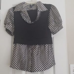 Black and White Vest Blouse